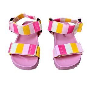 SEED Girls Stripe Sandals 7.5 24 NEW Toddler Girl Pink Yellow Shoes Stripes